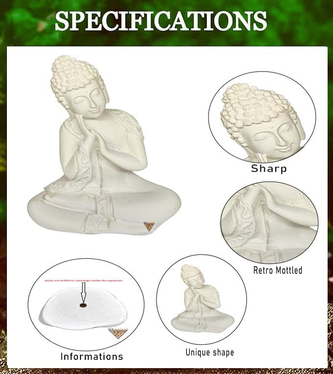 GIG BAZAAR Aquarium Buddha Statue for Tranquil Spaces: Ideal for Home, Office Decor, and Aquariums Decoration Ornament (White) - Image 1