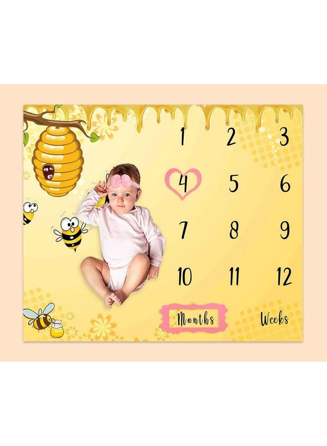 PHMOJEN Baby Age Milestone Blanket Bee Honeycomb Blanket For Nursery Baby 112 Months Growth Chart Includes 4 Frame And 1 Headband 47"X40" Btqqph33  - Image 1