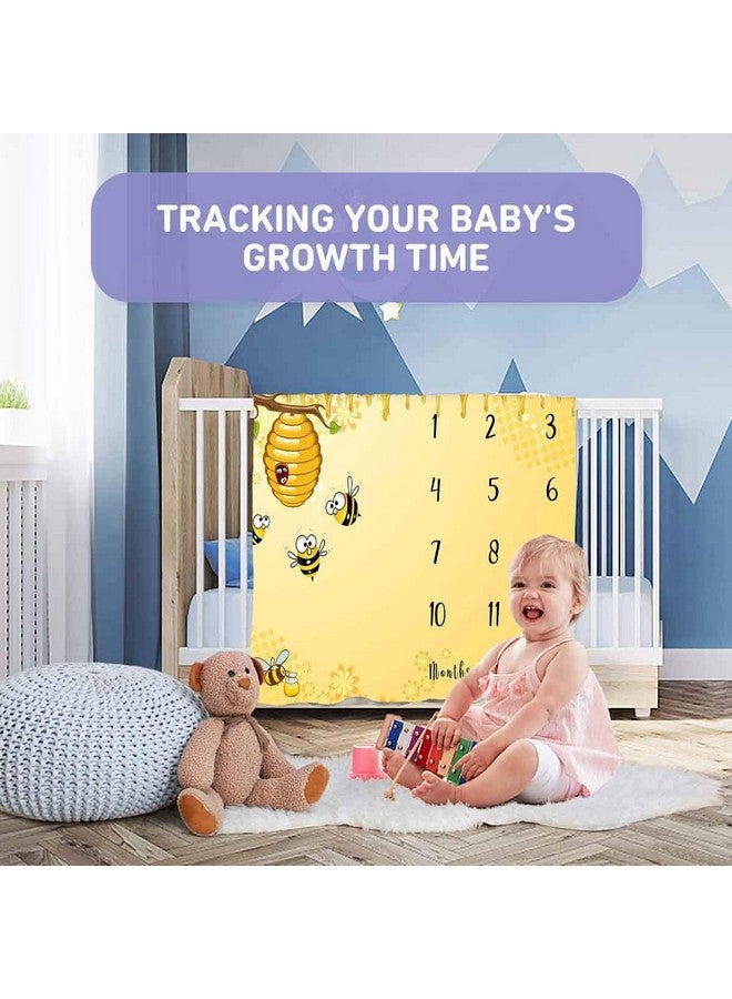 PHMOJEN Baby Age Milestone Blanket Bee Honeycomb Blanket For Nursery Baby 112 Months Growth Chart Includes 4 Frame And 1 Headband 47"X40" Btqqph33  - Image 5