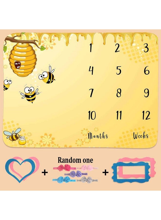 PHMOJEN Baby Age Milestone Blanket Bee Honeycomb Blanket For Nursery Baby 112 Months Growth Chart Includes 4 Frame And 1 Headband 47"X40" Btqqph33  - Image 3
