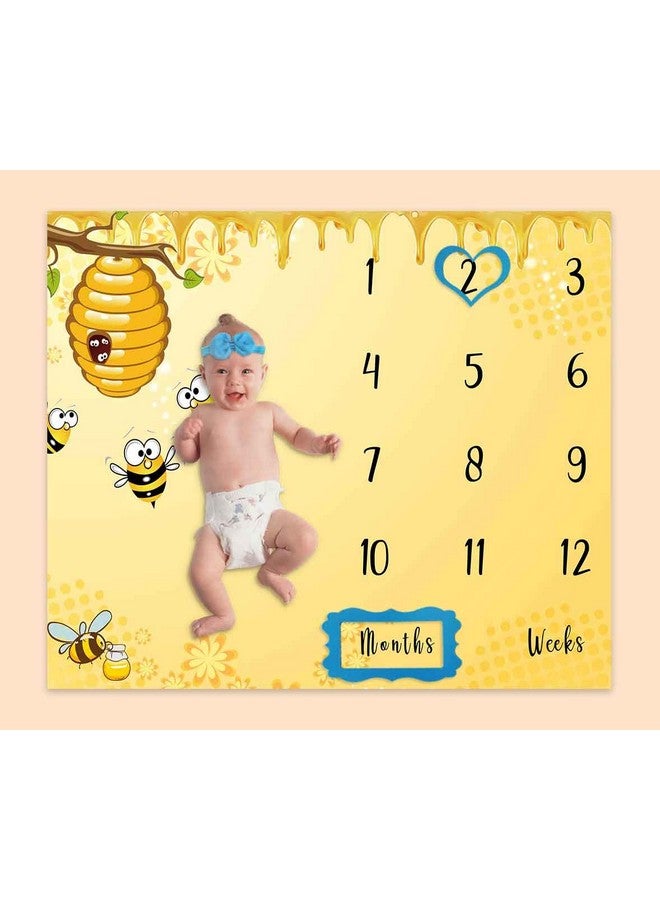 PHMOJEN Baby Age Milestone Blanket Bee Honeycomb Blanket For Nursery Baby 112 Months Growth Chart Includes 4 Frame And 1 Headband 47"X40" Btqqph33  - Image 4