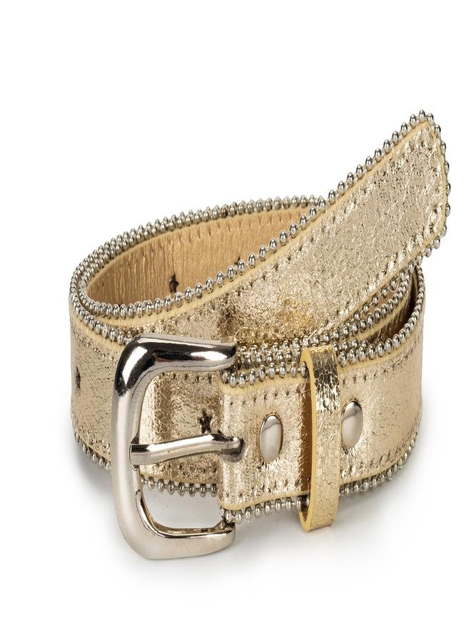 OVOY Girls Western Cowgirl Belt with Star Hole - Gold Bling Adjustable Leather Belt for Jeans, Dresses & Pants, Age 6-12 - Image 1