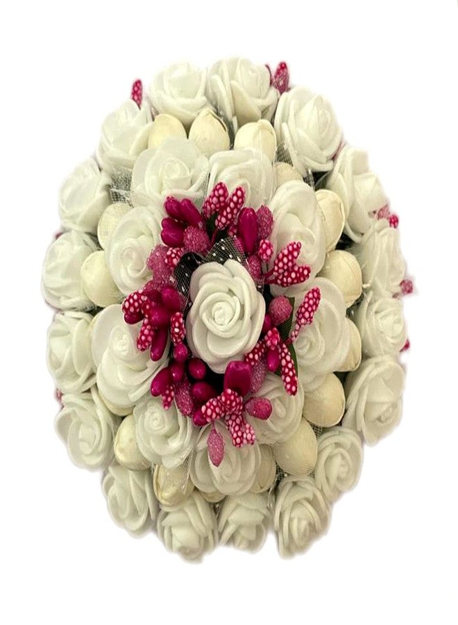 Maahal Artificial Flower Hair Bun Gajra For Bridal Hair Styling Accessories For Women and Girls, Pack Of 1, White - Image 2