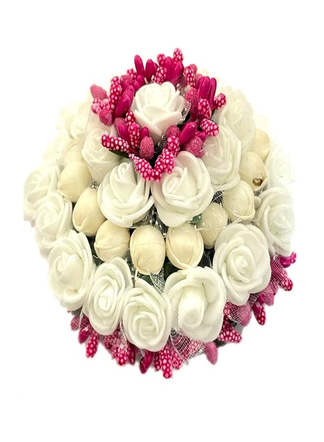 Maahal Artificial Flower Hair Bun Gajra For Bridal Hair Styling Accessories For Women and Girls, Pack Of 1, White - Image 3