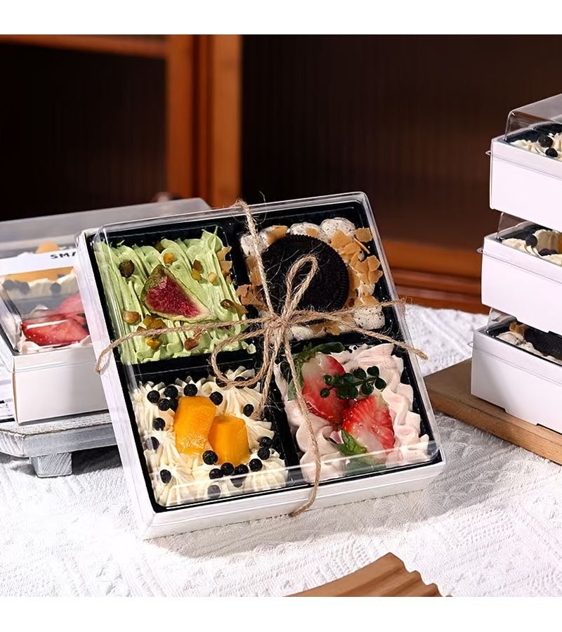 15 Pcs Disposable Dessert Containers Square Multi Compartment Trays 14x14x5cm With Clear Lids For Sandwiches Cake Slices Pastries Snacks Wedding Birthday Party Christmas - Image 2