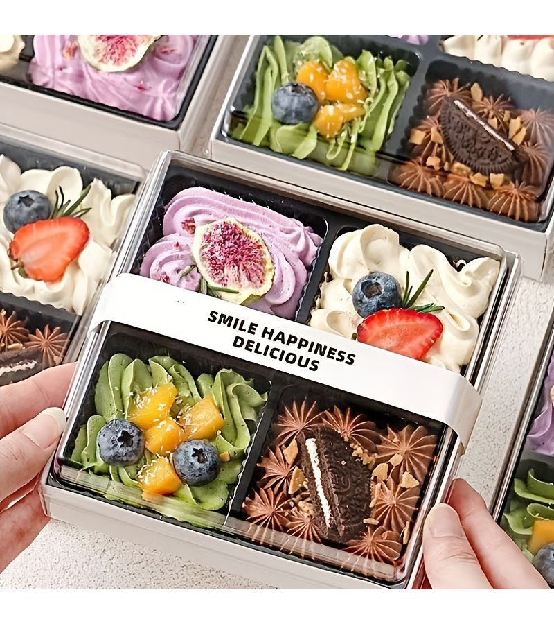15 Pcs Disposable Dessert Containers Square Multi Compartment Trays 14x14x5cm With Clear Lids For Sandwiches Cake Slices Pastries Snacks Wedding Birthday Party Christmas - Image 3