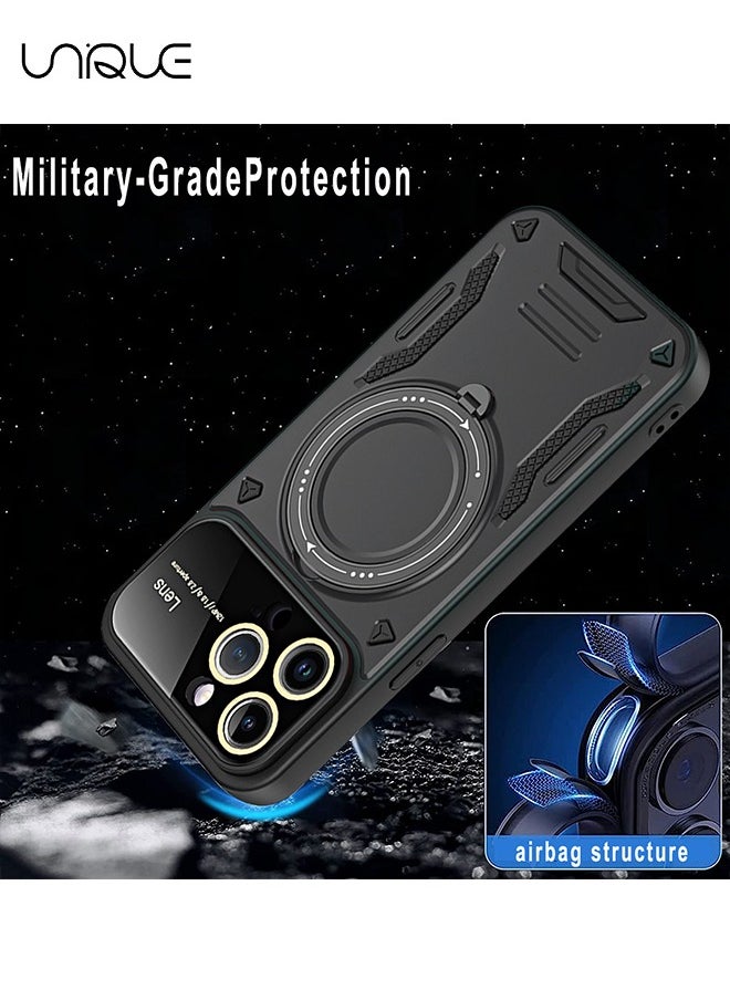 Unique - For iPhone 15 Pro Max Case, iPhone Built-in 360°Rotate Ring Stand Magnetic Magnet Protective Case - Shockproof Protective Case (Black) - Image 1