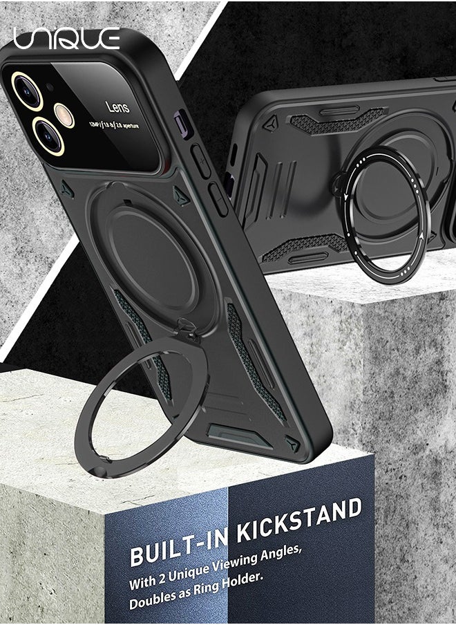 Unique - For iPhone 15 Pro Max Case, iPhone Built-in 360°Rotate Ring Stand Magnetic Magnet Protective Case - Shockproof Protective Case (Black) - Image 1