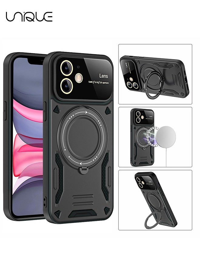 Unique - For iPhone 15 Pro Max Case, iPhone Built-in 360°Rotate Ring Stand Magnetic Magnet Protective Case - Shockproof Protective Case (Black) - Image 1