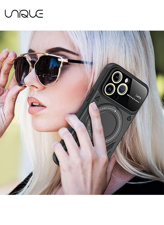 Unique - For iPhone 15 Pro Max Case, iPhone Built-in 360°Rotate Ring Stand Magnetic Magnet Protective Case - Shockproof Protective Case (Black) - Image 1