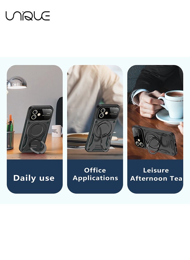 Unique - For iPhone 15 Pro Max Case, iPhone Built-in 360°Rotate Ring Stand Magnetic Magnet Protective Case - Shockproof Protective Case (Black) - Image 1