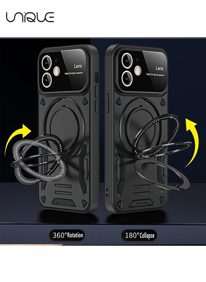 Unique - For iPhone 15 Pro Max Case, iPhone Built-in 360°Rotate Ring Stand Magnetic Magnet Protective Case - Shockproof Protective Case (Black) - Image 1
