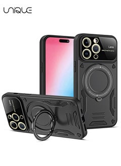 For iPhone 15 Pro Max Case, iPhone Built-in 360°Rotate Ring Stand Magnetic Magnet Protective Case - Shockproof Protective Case (Black)