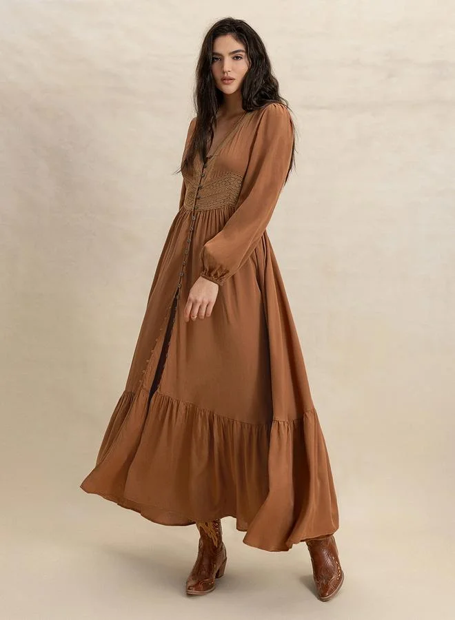 Take Two Take Two Women Brown Maxi Dress with Button Loop