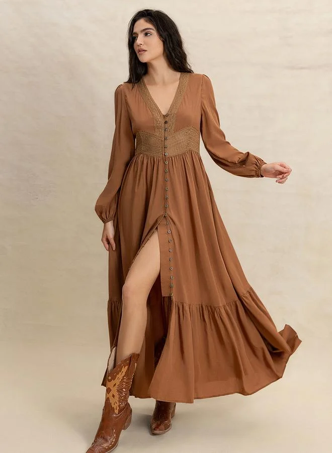 Take Two Take Two Women Brown Maxi Dress with Button Loop
