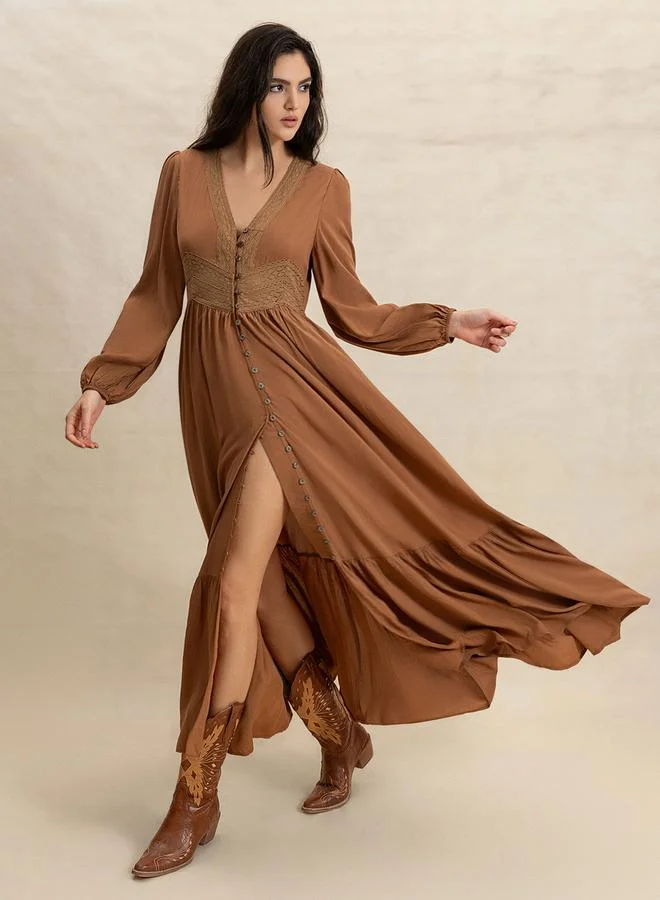 Take Two Take Two Women Brown Maxi Dress with Button Loop