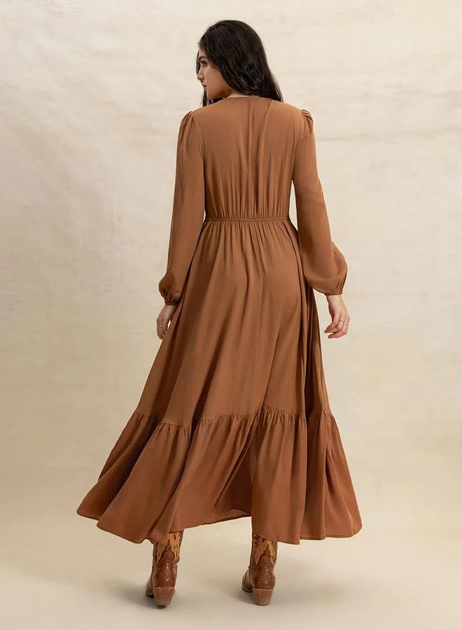 Take Two Take Two Women Brown Maxi Dress with Button Loop