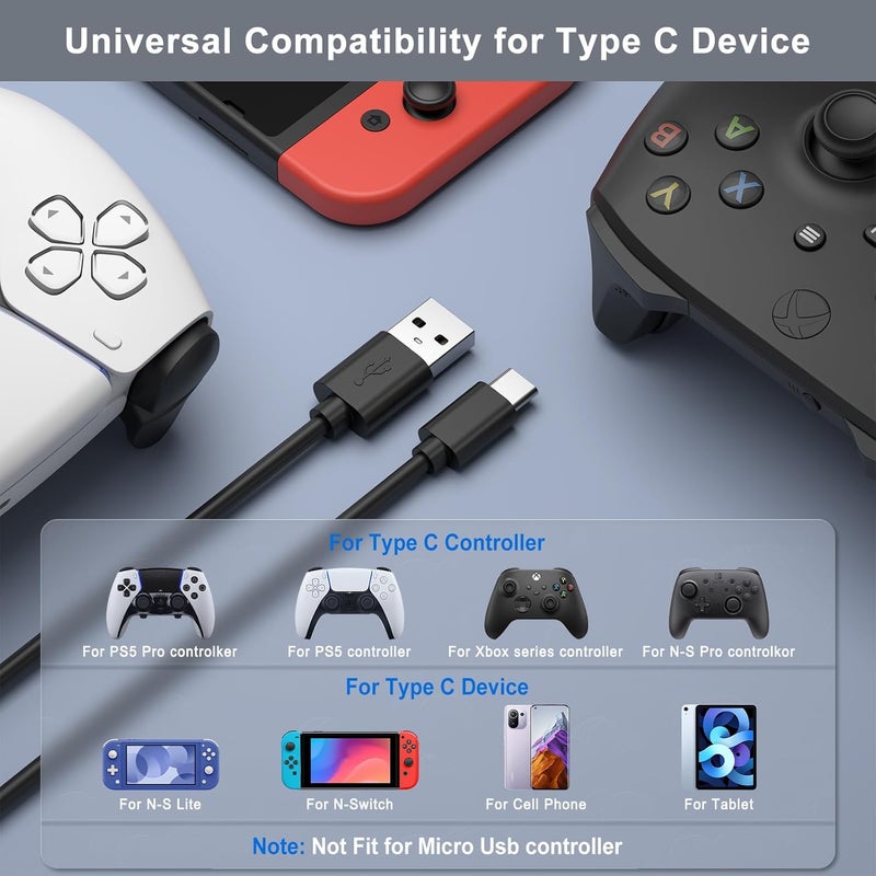 Demark Anti slip PS5 controller cable, 1m/3m USB C PS5 Charging Cable for PS5 Dual Sense, X-Box Series X/S, Switch/Pro/Lite Controllers (1M) All condition fit - Image 4
