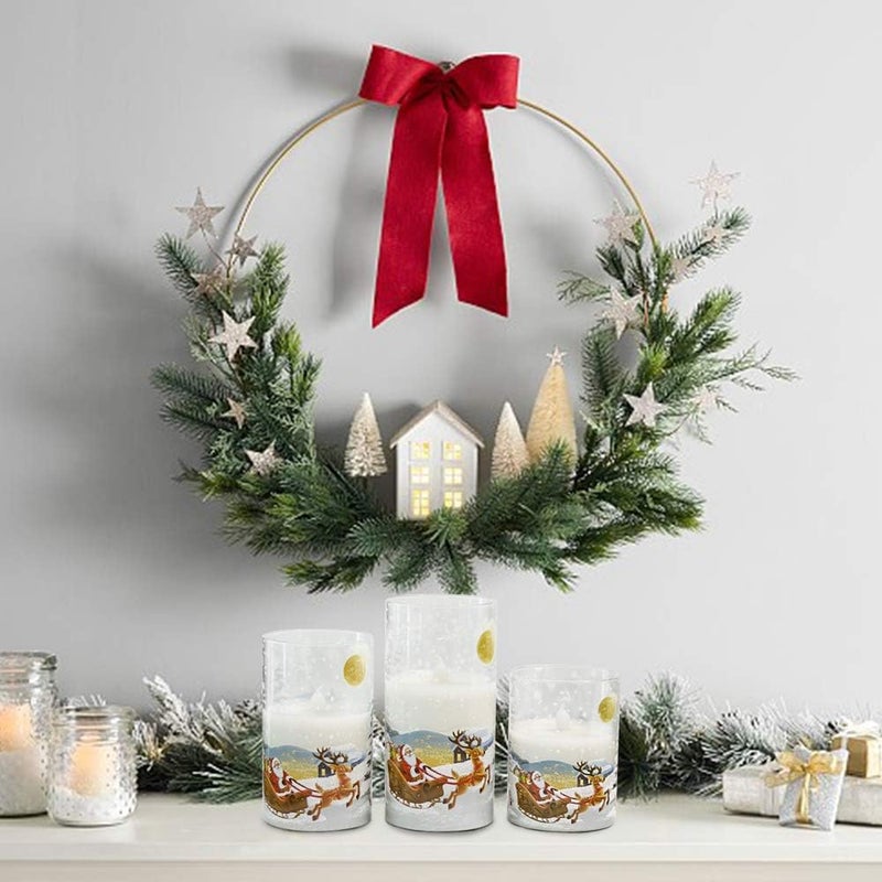 DRomance Santa Claus Glass Flameless Candles Battery Operated Remote and Timer Real Wax LED Flickering Pillar Candles White Cold Light Window Christmas Holiday Decor D3 x H4, 5", 6" - Image 4