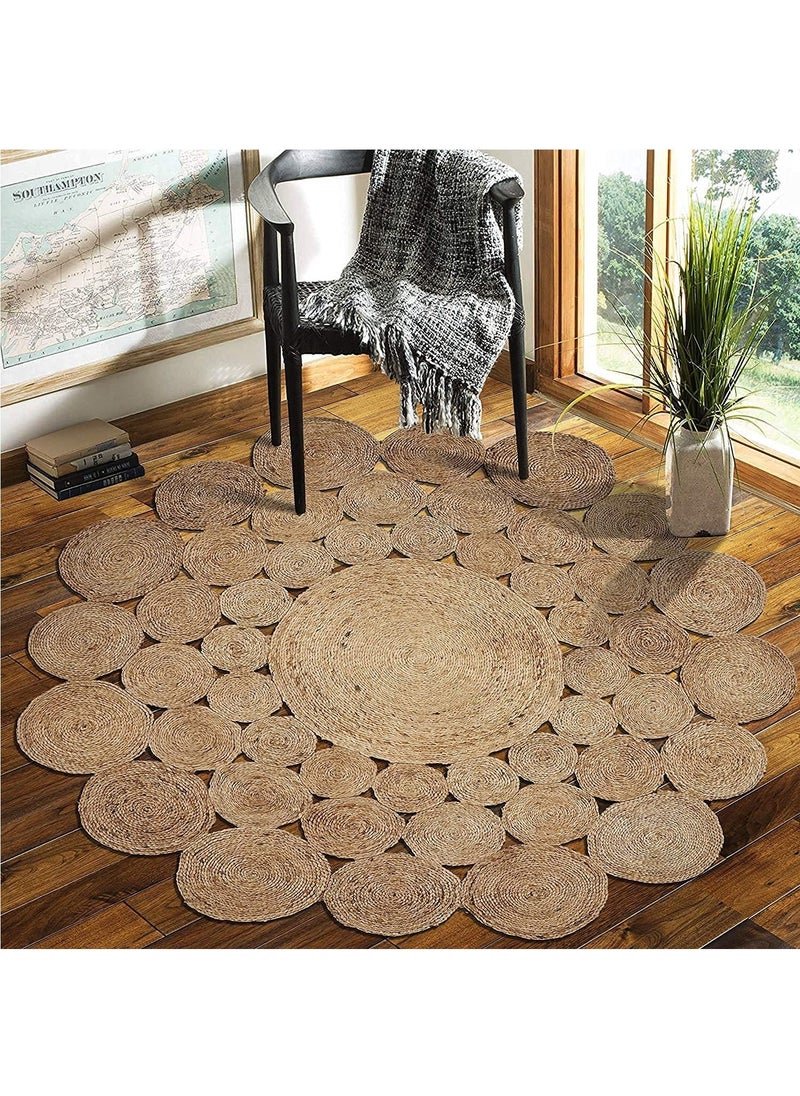 LINGWEI Jute Rug Carpet Jute Carpet Hand Wooven Jute Rug Round Design Jute Rug Natural Fibres Circles Braided Reversible Carpet Jute Carpet For Home Decor Kitchen Hallway Office  - Image 2