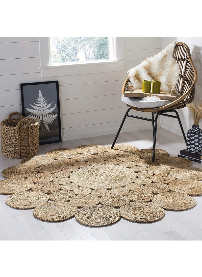 LINGWEI Jute Rug Carpet Jute Carpet Hand Wooven Jute Rug Round Design Jute Rug Natural Fibres Circles Braided Reversible Carpet Jute Carpet For Home Decor Kitchen Hallway Office  - Image 4