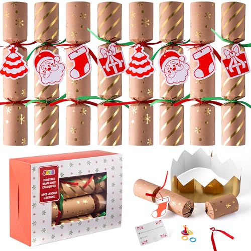 JOYIN 8 Pcs 10 Christmas NonSnap Party Table Favor with Classic Design with Party Hat Joke Little Gift Inside for Xmas Gift Christmas Seasonal Holiday Dinner Traditions - Image 1