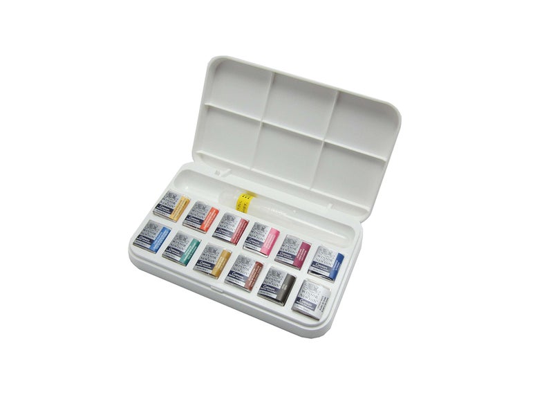 Winsor Newton Cotman Half Pan with 12 Colors Water Brush