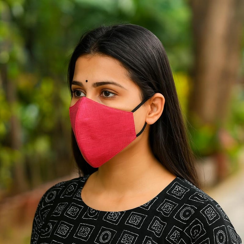 XTORE قناع قطن قابل للتنفس بطبقتين قابل لإعادة الاستخدام والغسل (أحمر، أخضر، أزرق فاتح، أزرق داكن، أبيض، وأسود، بدون صمام، عبوة من 6) للجنسين - Image 4