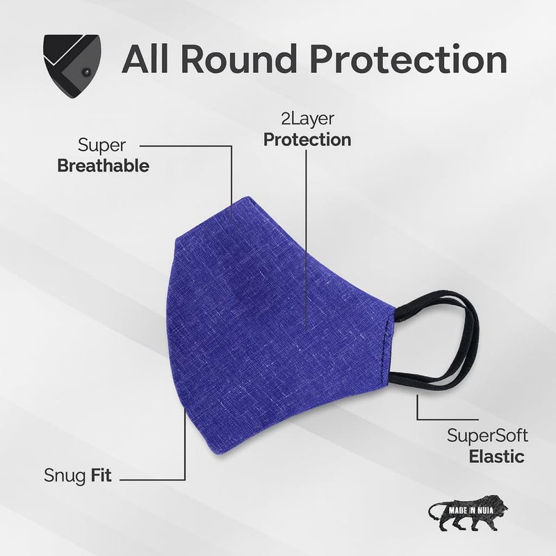 XTORE قناع قطن قابل للتنفس بطبقتين قابل لإعادة الاستخدام والغسل (أحمر، أخضر، أزرق فاتح، أزرق داكن، أبيض، وأسود، بدون صمام، عبوة من 6) للجنسين - Image 5