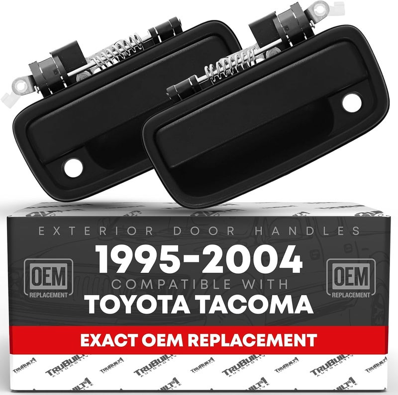 T1A Exterior Front Driver & Passenger Door Handle Replacement Set - Compatible with 1995-2004 Toyota Tacoma - Textured Black with Keyhole - OEM 69220-35020, 69210-35020 - Image 1