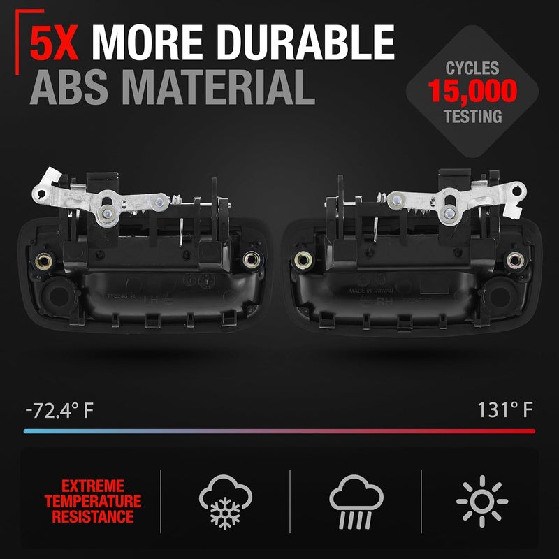T1A Exterior Front Driver & Passenger Door Handle Replacement Set - Compatible with 1995-2004 Toyota Tacoma - Textured Black with Keyhole - OEM 69220-35020, 69210-35020 - Image 3