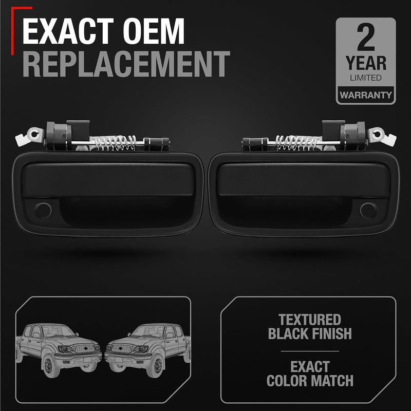 T1A Exterior Front Driver & Passenger Door Handle Replacement Set - Compatible with 1995-2004 Toyota Tacoma - Textured Black with Keyhole - OEM 69220-35020, 69210-35020 - Image 2