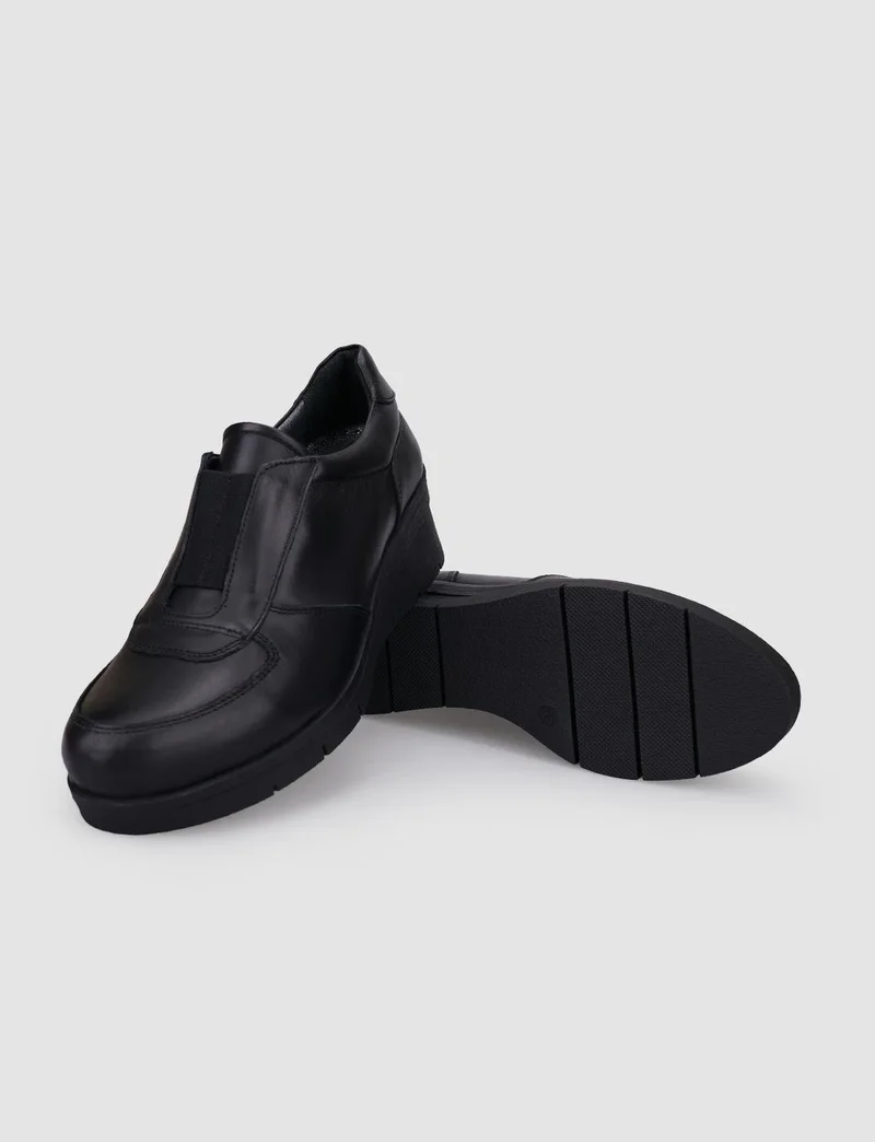 Cabani 100% Genuine Leather Black Elastic Women's Comfort Shoes