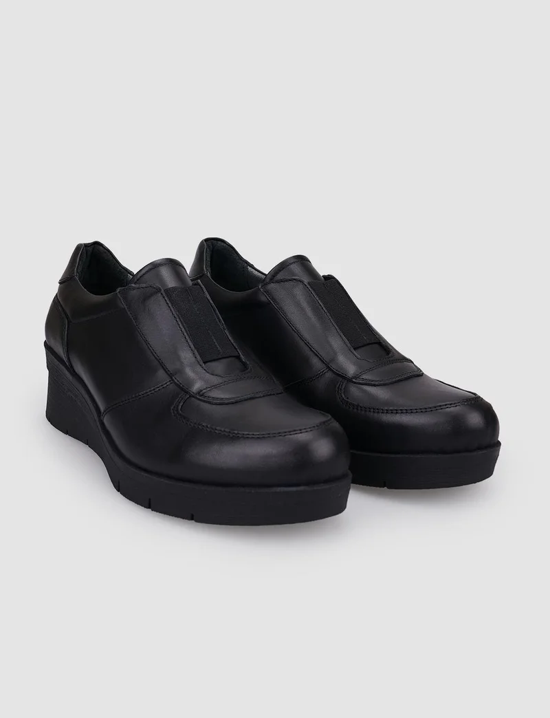 Cabani 100% Genuine Leather Black Elastic Women's Comfort Shoes