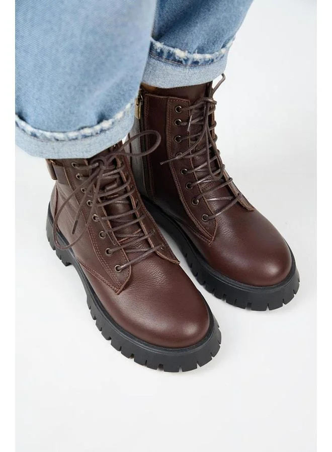 Manijero  Adel Women's Genuine Leather Lace-up Inside Zippered Kayu Coffee Boot. for Women | Best Price UAE