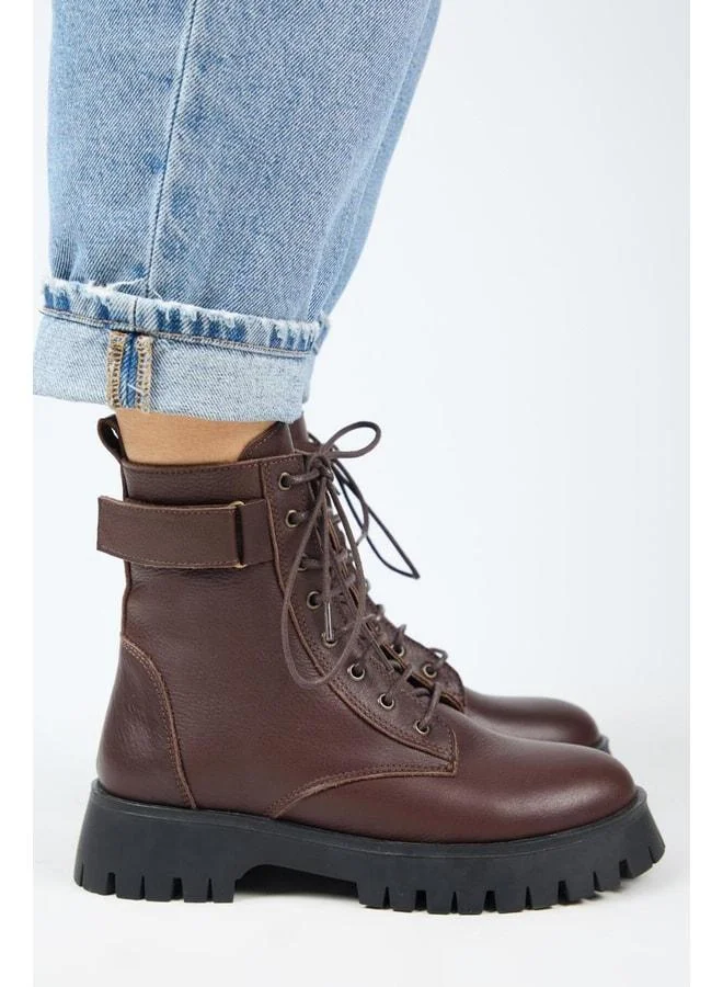 Manijero  Adel Women's Genuine Leather Lace-up Inside Zippered Kayu Coffee Boot. for Women | Best Price UAE
