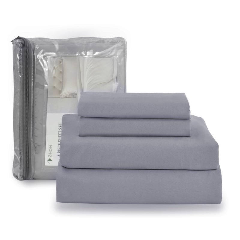 Z-hom Z-hom Queen Bed Sheets Set Cooling Sheets Upgraded Deep Pocket Comfy Breathable  Hotel Luxury Bedding Sheets & Pillowcases  Extra Soft & Wrinkle Free Sheets Cover  Queen Sheets up to 16 inch Darkgrey  - Image 3
