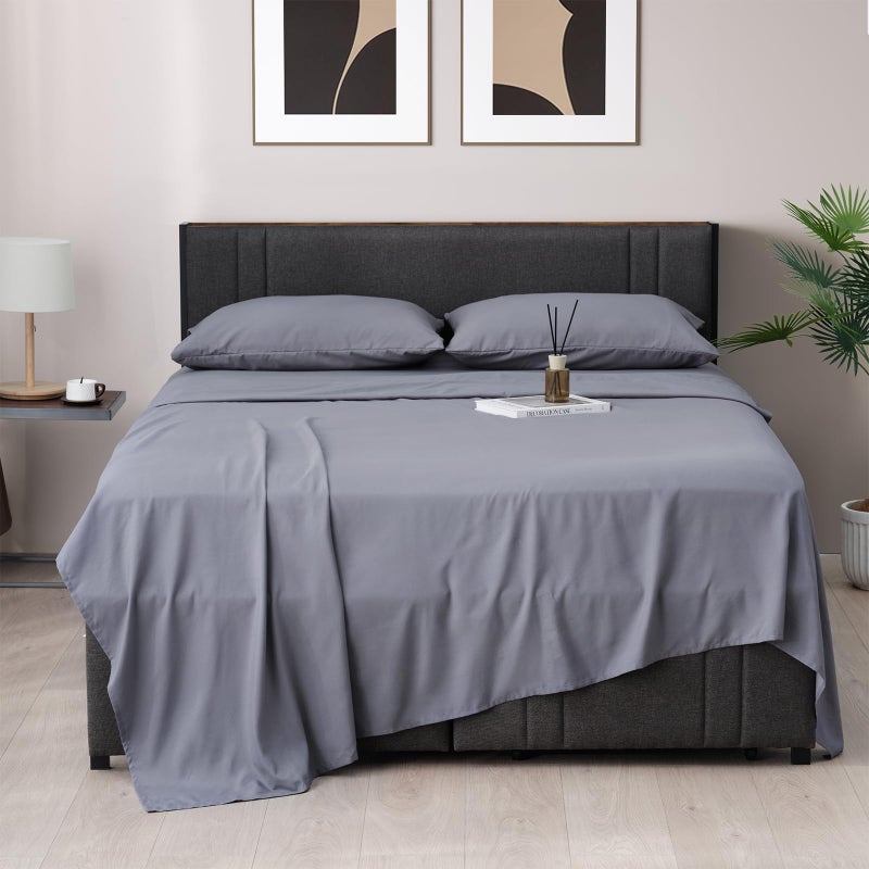 Z-hom Z-hom Queen Bed Sheets Set Cooling Sheets Upgraded Deep Pocket Comfy Breathable  Hotel Luxury Bedding Sheets & Pillowcases  Extra Soft & Wrinkle Free Sheets Cover  Queen Sheets up to 16 inch Darkgrey  - Image 1