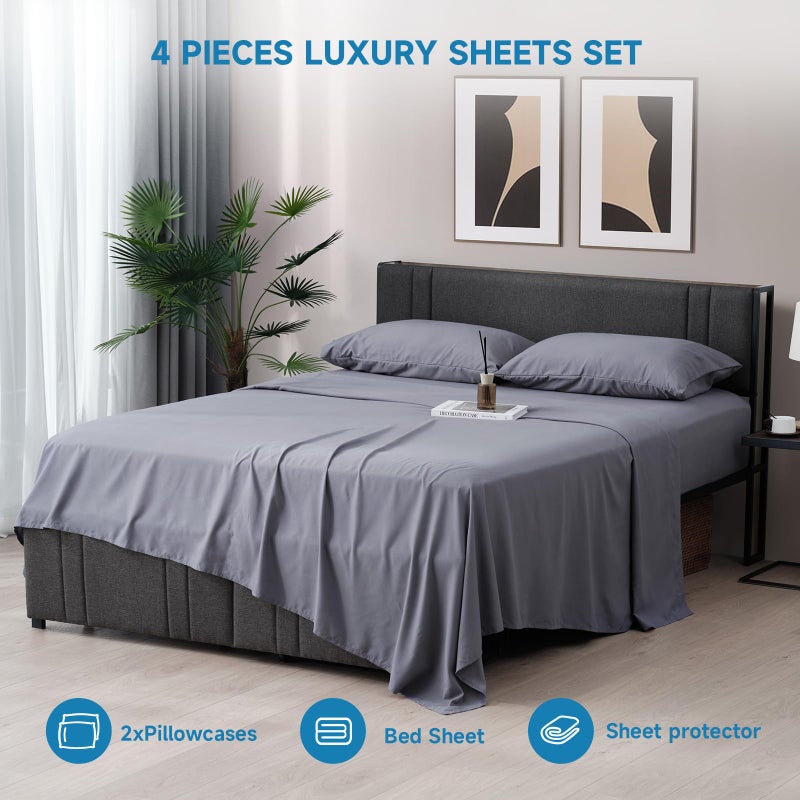 Z-hom Z-hom Queen Bed Sheets Set Cooling Sheets Upgraded Deep Pocket Comfy Breathable  Hotel Luxury Bedding Sheets & Pillowcases  Extra Soft & Wrinkle Free Sheets Cover  Queen Sheets up to 16 inch Darkgrey  - Image 2