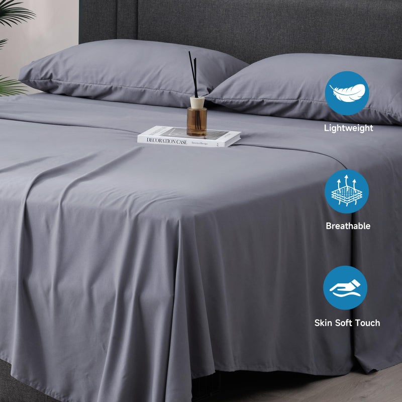 Z-hom Z-hom Queen Bed Sheets Set Cooling Sheets Upgraded Deep Pocket Comfy Breathable  Hotel Luxury Bedding Sheets & Pillowcases  Extra Soft & Wrinkle Free Sheets Cover  Queen Sheets up to 16 inch Darkgrey  - Image 4