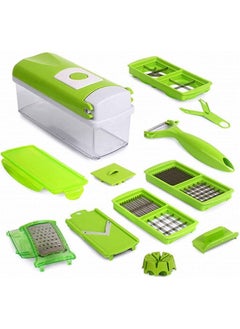 Vegetable Chopper with 11 Accessories,Multifunctional Food Cutter,Adjustable Slicer and Chopper with Storage Container for Cutting Fruits/Vegetables(Green)