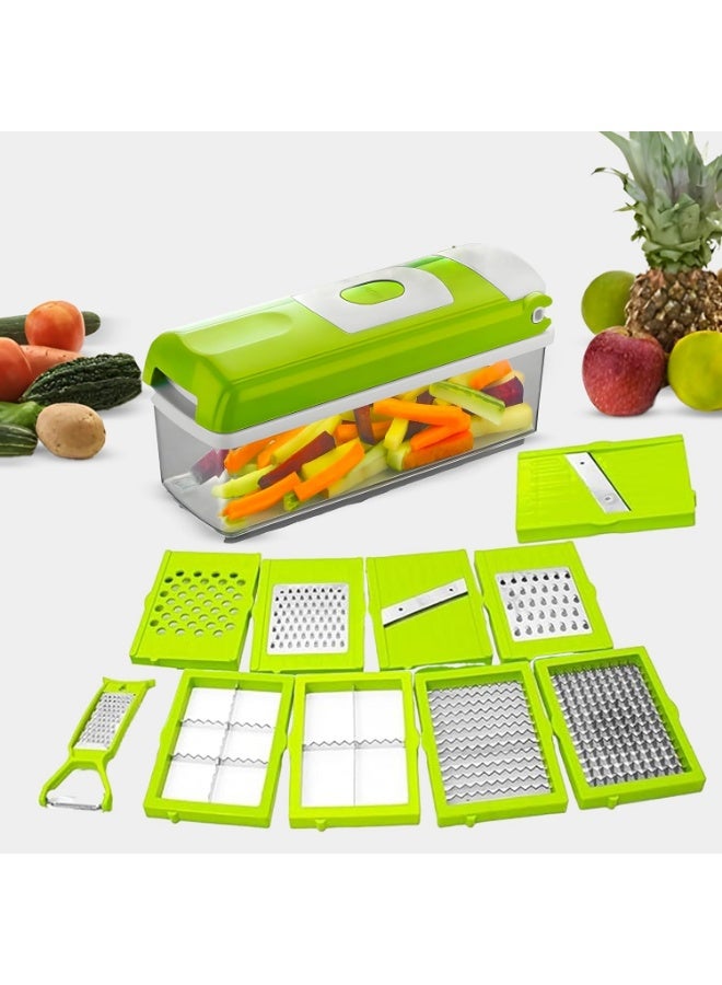 Arabest Vegetable Chopper with 11 Accessories,Multifunctional Food Cutter,Adjustable Slicer and Chopper with Storage Container for Cutting Fruits/Vegetables(Green) - Image 1