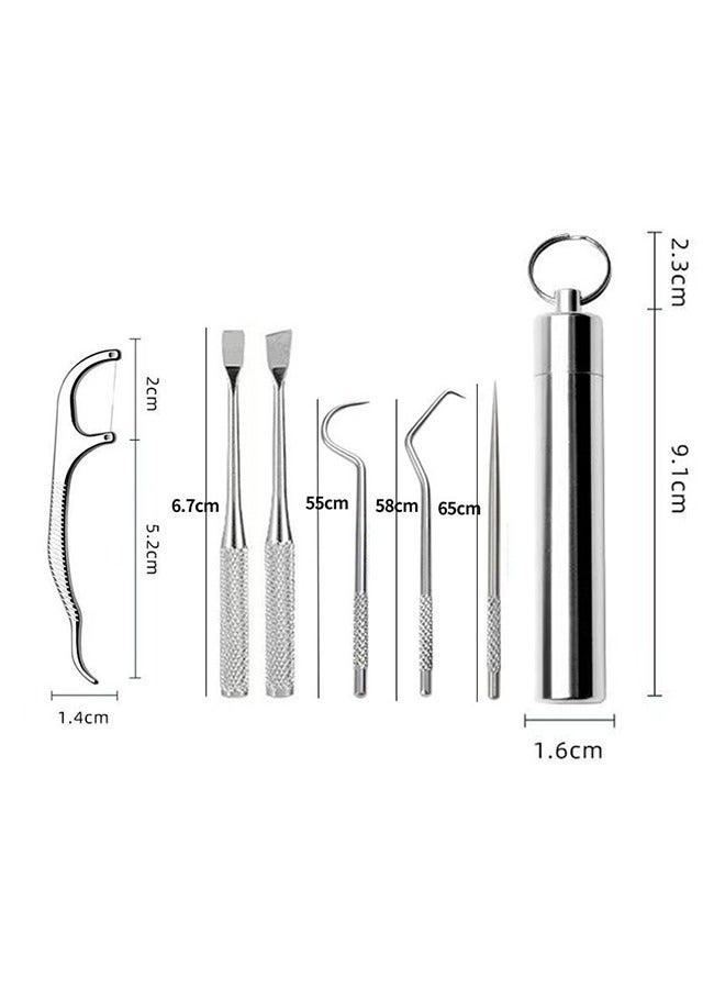 Dental Floss Picks Toothpicks, Portable Stainless Steel Tooth Pick Set, Reusable Tooth Stains Remover Dental Tool Teeth Cleaning Tools with Holder for Outdoor Picnic Camping Travel (Silver) - Image 2