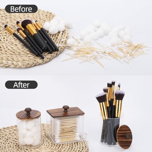 Tbestmax Qtips Holder Bathroom Container, 10oz Big Qtips Dispenser Cotton Ball Holder, Clear Plastic Apothecary Jar Organizer for Storage Cotton Swab, Cotton Round Pads, Floss Picks - Image 4