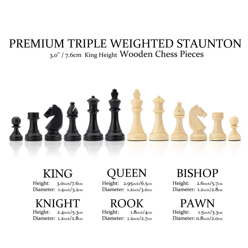 A&A 15 inch Walnut Wooden Chess Set with Storage Drawer, Triple Weighted Pieces, 3.0 inch King Height, Walnut & Maple Inlay, 2 Extra Queen, Classic 2 in 1 Chess and Checkers Board Game - Image 4