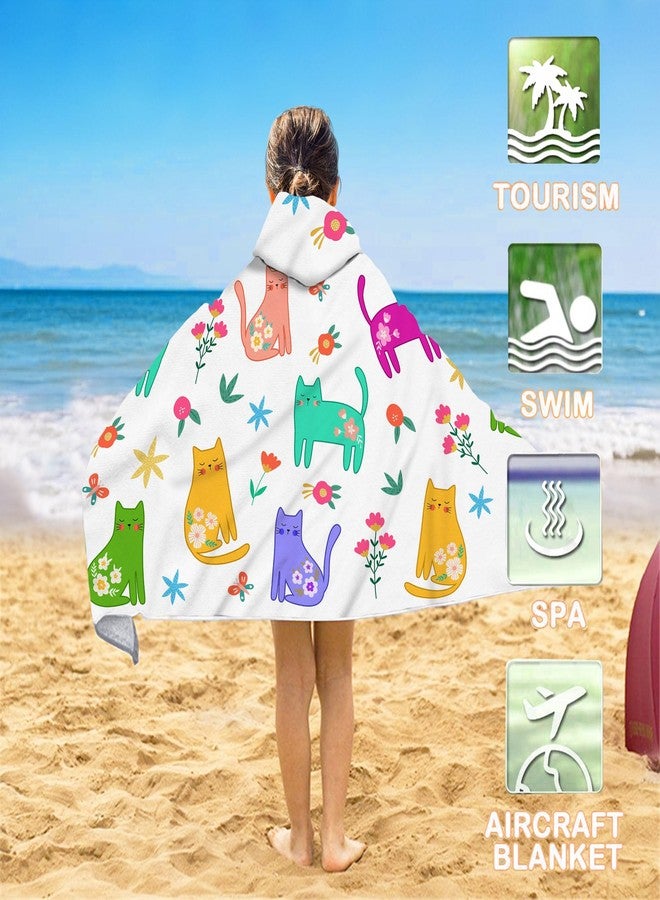 Bonsai Tree Summer Bright Hooded Beach Towel, Cat Lover Kids Poncho Towel for Boys Girls, Quick Dry 30''x50” Bath Towel for Pool Swiming Boys Gifts - Image 3