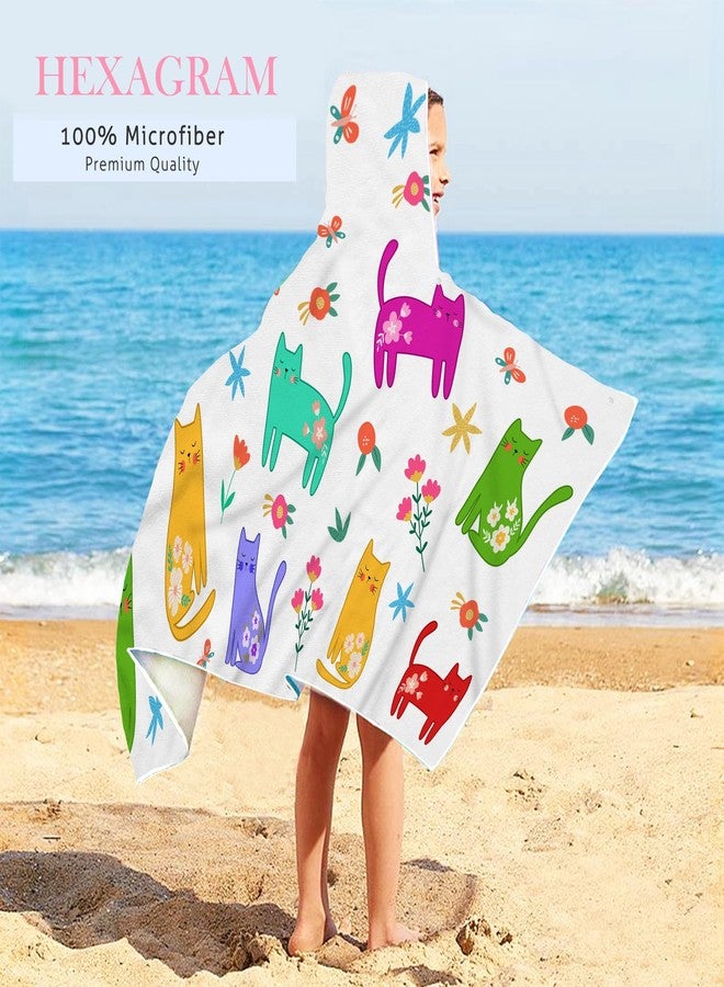 Bonsai Tree Summer Bright Hooded Beach Towel, Cat Lover Kids Poncho Towel for Boys Girls, Quick Dry 30''x50” Bath Towel for Pool Swiming Boys Gifts - Image 2