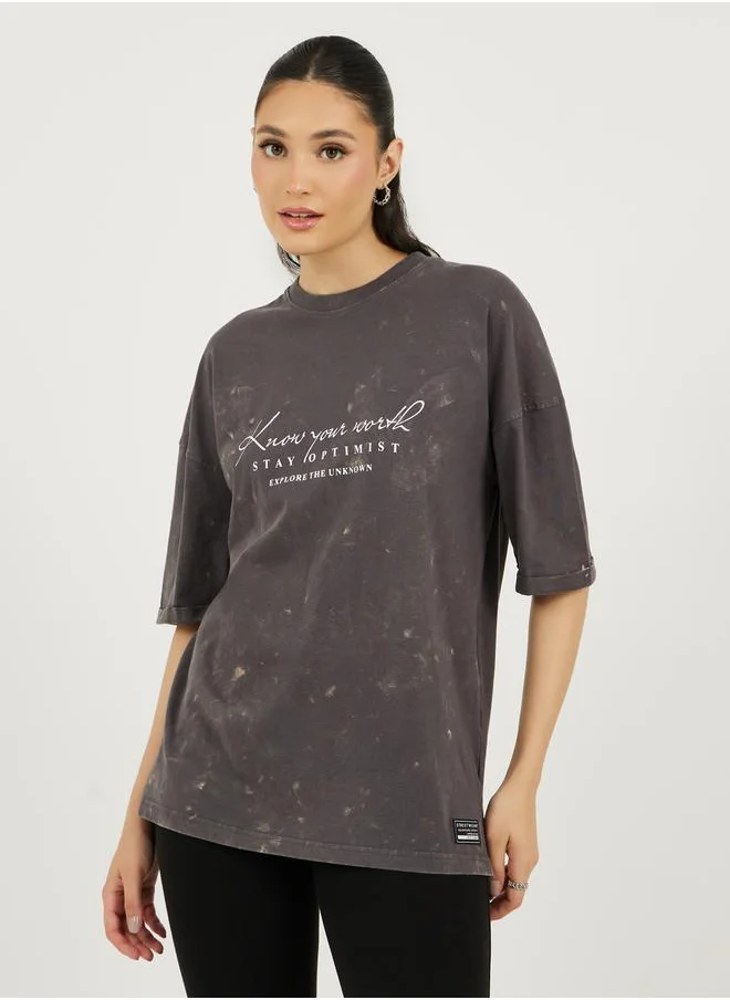 Styli Oversized Longline Acid Washed T-Shirt & Leggings Co-Ords