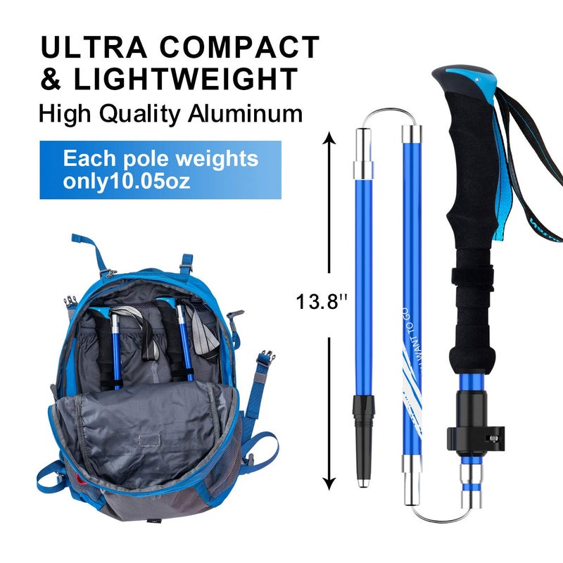 BISINNA Collapsible Trekking Hiking Poles- 2 Pack Folding Aluminum Walking Sticks with Quick Lock System 4 Seasons Accessories,Telescopic, Adjustable, Lightweight for Men Women - Image 3
