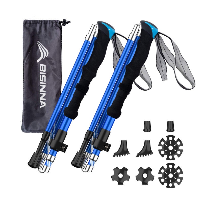 BISINNA Collapsible Trekking Hiking Poles- 2 Pack Folding Aluminum Walking Sticks with Quick Lock System 4 Seasons Accessories,Telescopic, Adjustable, Lightweight for Men Women - Image 1